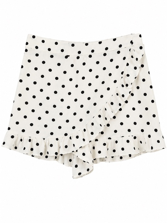 Zara Pants - Zara White and Black Polka Dot Ruffle Wrap Skort